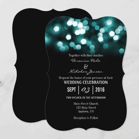 Blauwgroen Black Bokeh Glitter Lights Huwelijksuit Kaart (Voorkant / Achterkant)