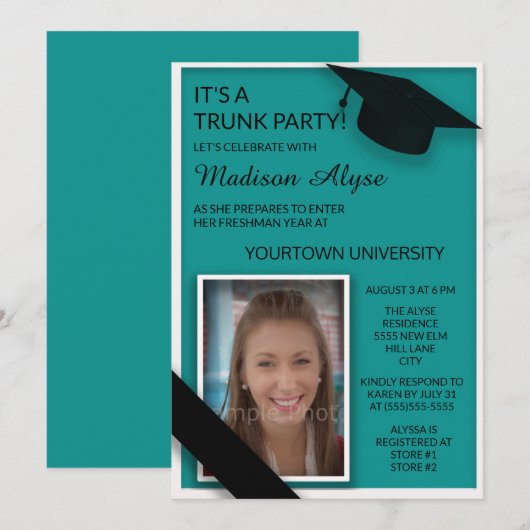Blauwgroen Black College Trunk Party Dorm Shower F Kaart (Voorkant / Achterkant)
