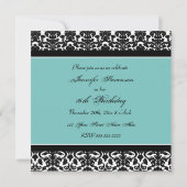 Blauwgroen Black Damask 16e Birthday Party-uitnodi Kaart (Achterkant)