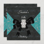Blauwgroen Black Damask Black Invitation Silver 35 Kaart (Voorkant / Achterkant)