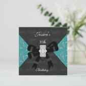Blauwgroen Black Damask Black Invitation Silver 35 Kaart (Staand voorkant)