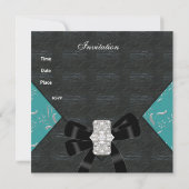 Blauwgroen Black Damask Black Invitation Silver 35 Kaart (Achterkant)