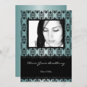 Blauwgroen Black Damask Photo Afstuderen aankondig Kaart (Voorkant / Achterkant)