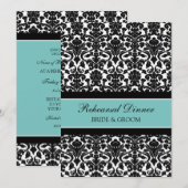 Blauwgroen Black Damask Rehearsal Dinner Party Kaart (Voorkant / Achterkant)
