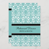 Blauwgroen Black Damask Rehearsal Dinner Party Kaart (Voorkant / Achterkant)