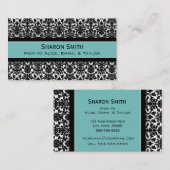 Blauwgroen Black Damask Retro Mam Calling Cards Contactkaartje (Voorkant / Achterkant)