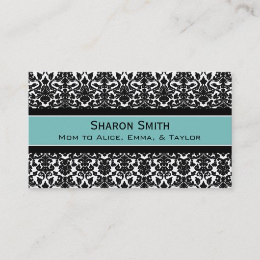 Blauwgroen Black Damask Retro Mam Calling Cards Contactkaartje (Voorkant)