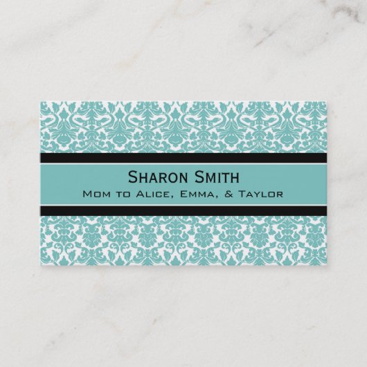Blauwgroen Black Damask Retro Mam Calling Cards Contactkaartje (Voorkant)