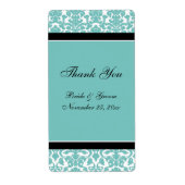 Blauwgroen Black Damask Wedding Labels (Voorkant)