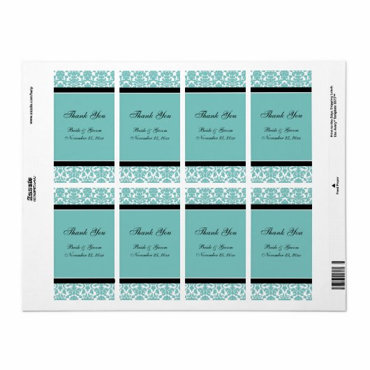 Blauwgroen Black Damask Wedding Labels (Full Sheet)