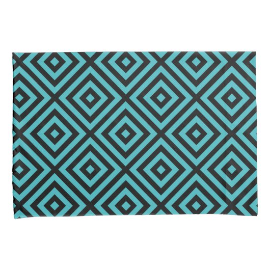 Blauwgroen Black Diamond Pattern Kussensloop (Voorkant-Rechts)