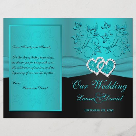 Blauwgroen, Black Floral Joined Hearts Wedding Pro (Voorkant)