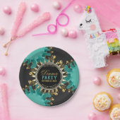 Blauwgroen Black Gold Fractal Swirl Dinner Party Papieren Bordje (Feest)