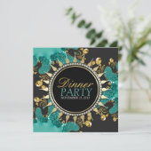 Blauwgroen Black Gold Fractal Swirl Dinner Party U Kaart (Staand voorkant)