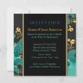 Blauwgroen Black Gold Fractal Swirl Dinner Party U Kaart (Achterkant)