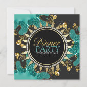 Blauwgroen Black Gold Fractal Swirl Dinner Party U Kaart (Voorkant)