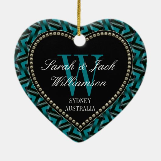 Blauwgroen Black Heart-vormgeving Keramisch Ornament (Achterkant)