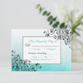 Blauwgroen Black Scratch Texture Wedding RSVP-kaar RSVP Kaartje (Staand voorkant)