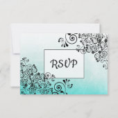 Blauwgroen Black Scratch Texture Wedding RSVP-kaar RSVP Kaartje (Achterkant)