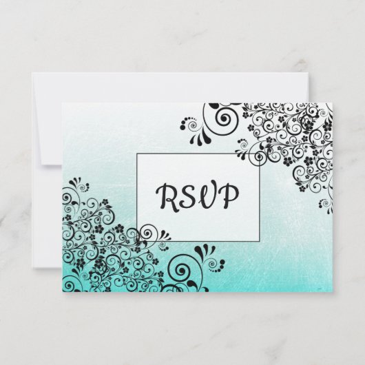 Blauwgroen Black Scratch Texture Wedding RSVP-kaar RSVP Kaartje (Achterkant)