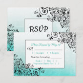 Blauwgroen Black Scratch Texture Wedding RSVP-kaar RSVP Kaartje (Voorkant / Achterkant)