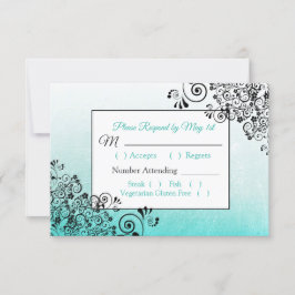 Blauwgroen Black Scratch Texture Wedding RSVP-kaar RSVP Kaartje