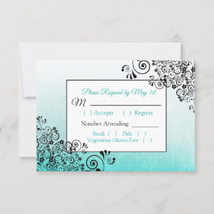 Blauwgroen Black Scratch Texture Wedding RSVP-kaar RSVP Kaartje