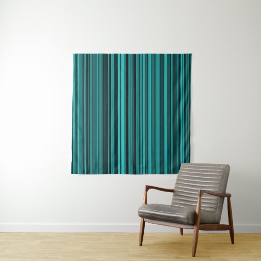 Blauwgroen Black Stripes Poster Wandkleed (In Situ (horizontaal))