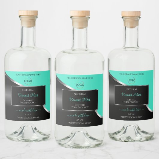 Blauwgroen Black Wavy Silver met Logo-productetike Likeurfles Etiket (Flessen)