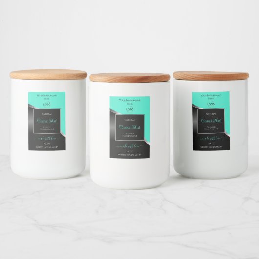 Blauwgroen Black Wavy Silver met Logo-productetike Voedselcontainer Etiket (Flessen)