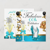 Blauwgroen Black White Gold Fabulous Birthday Part Kaart (Voorkant / Achterkant)