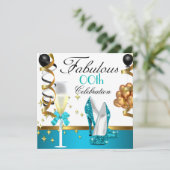 Blauwgroen Black White Gold Fabulous Birthday Part Kaart (Staand voorkant)