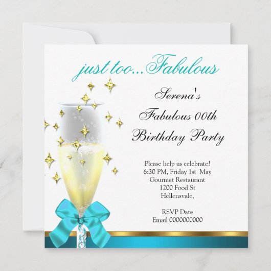 Blauwgroen Black White Gold Fabulous Birthday Part Kaart (Achterkant)