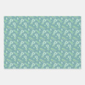 Blauwgroen blad en bloemen inpakpapier vel (Voorkant)