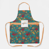 Blauwgroen Bladblad met Familienaam Schort (Voorkant)