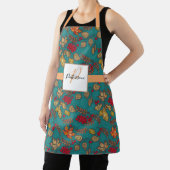 Blauwgroen Bladblad met Familienaam Schort (Insitu)