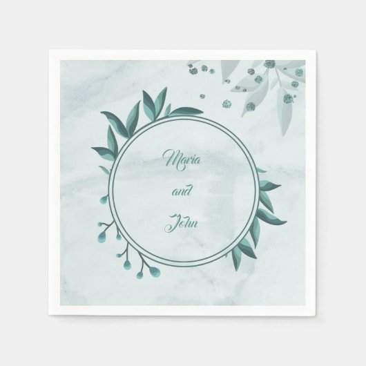 blauwgroen bladeren blauw servet (Voorkant)