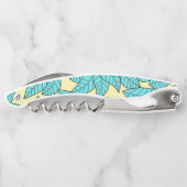 Blauwgroen bladeren Botanische patronen Helderroze Kurkentrekker (Achterkant)