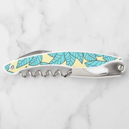 Blauwgroen bladeren Botanische patronen Helderroze Kurkentrekker (Achterkant)