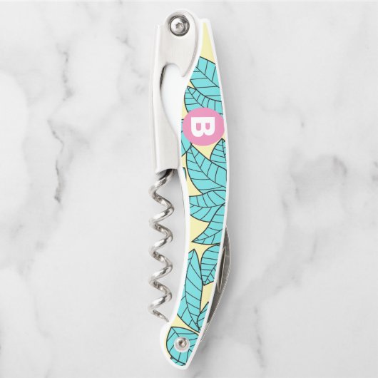 Blauwgroen bladeren Botanische patronen Helderroze Kurkentrekker (Voorkant)