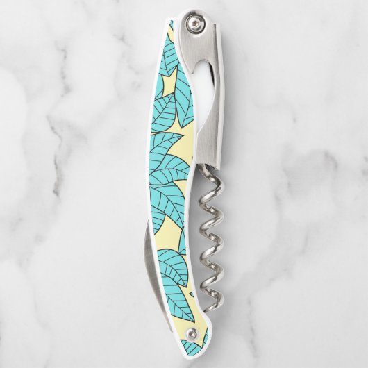 Blauwgroen bladeren Botanische patronen Helderroze Kurkentrekker (Achterkant)