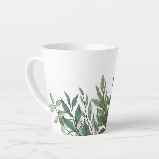 Blauwgroen bladeren hedendaagse botanische latte M Latte Mok (Linkerhoek)