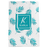 Blauwgroen bladpatroon medium cadeauzakje (Achterkant)