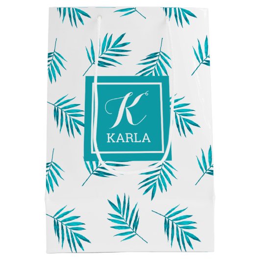 Blauwgroen bladpatroon medium cadeauzakje (Achterkant)