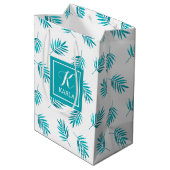 Blauwgroen bladpatroon medium cadeauzakje (Achterkant Gekanteld)