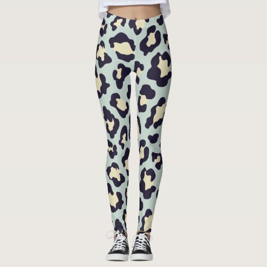 Blauwgroen bladzijdeafdruk leggings (Voorkant)