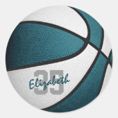 blauwgroen blanke jongens basketbalteamkleuren ronde sticker (Voorkant)