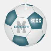 blauwgroen blanke jongens schoolteam kleuren voetb metalen ornament (Achterkant)