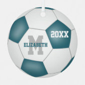 blauwgroen blanke jongens schoolteam kleuren voetb metalen ornament (Voorkant)