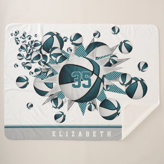 blauwgroen blanke meisjes basketbal sherpa deken (Voorkant (horizontaal))